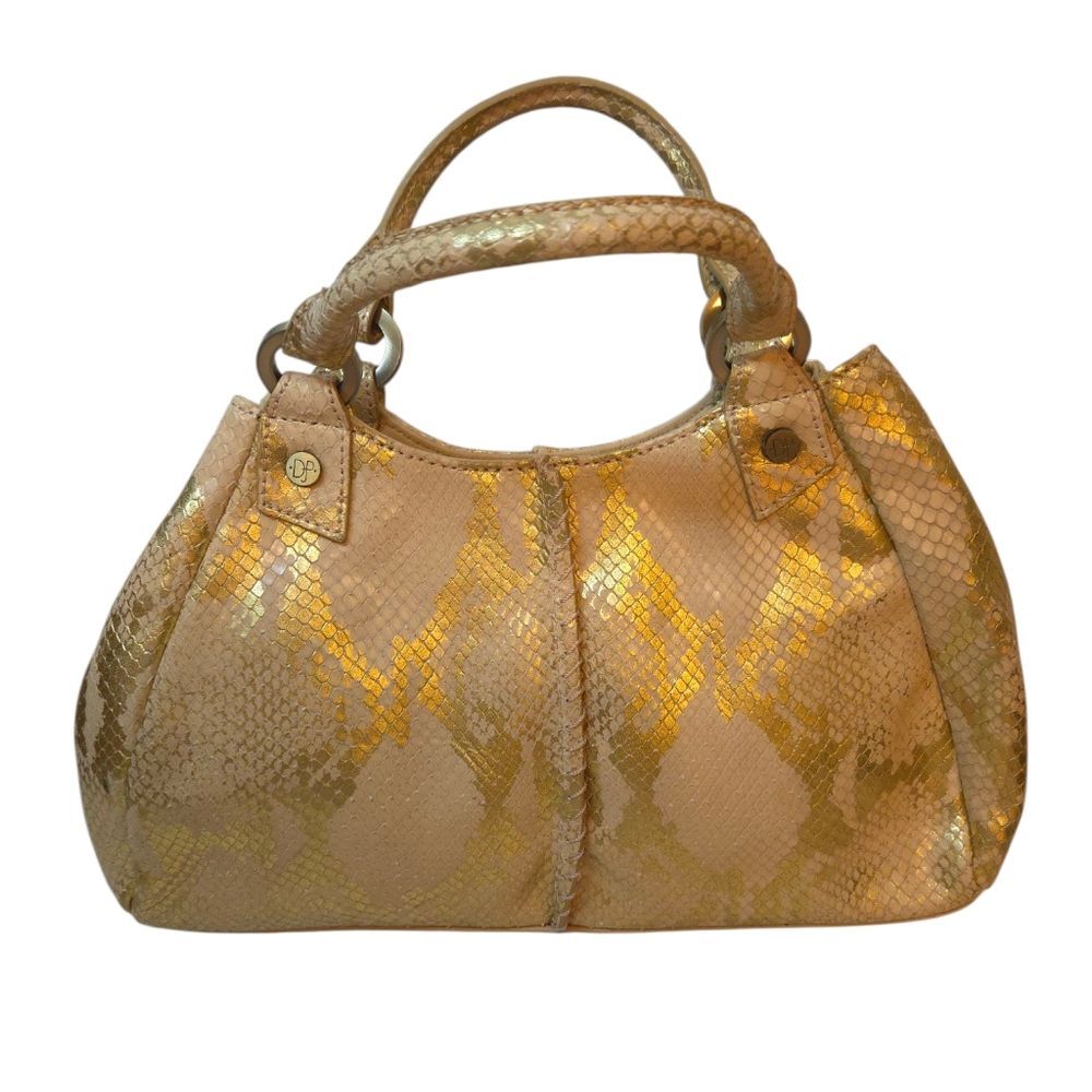 Vintage Donald J. Pliner Bag Animal Print Gold/Pink Metallic Snakeskin Bag - Picture 2 of 16